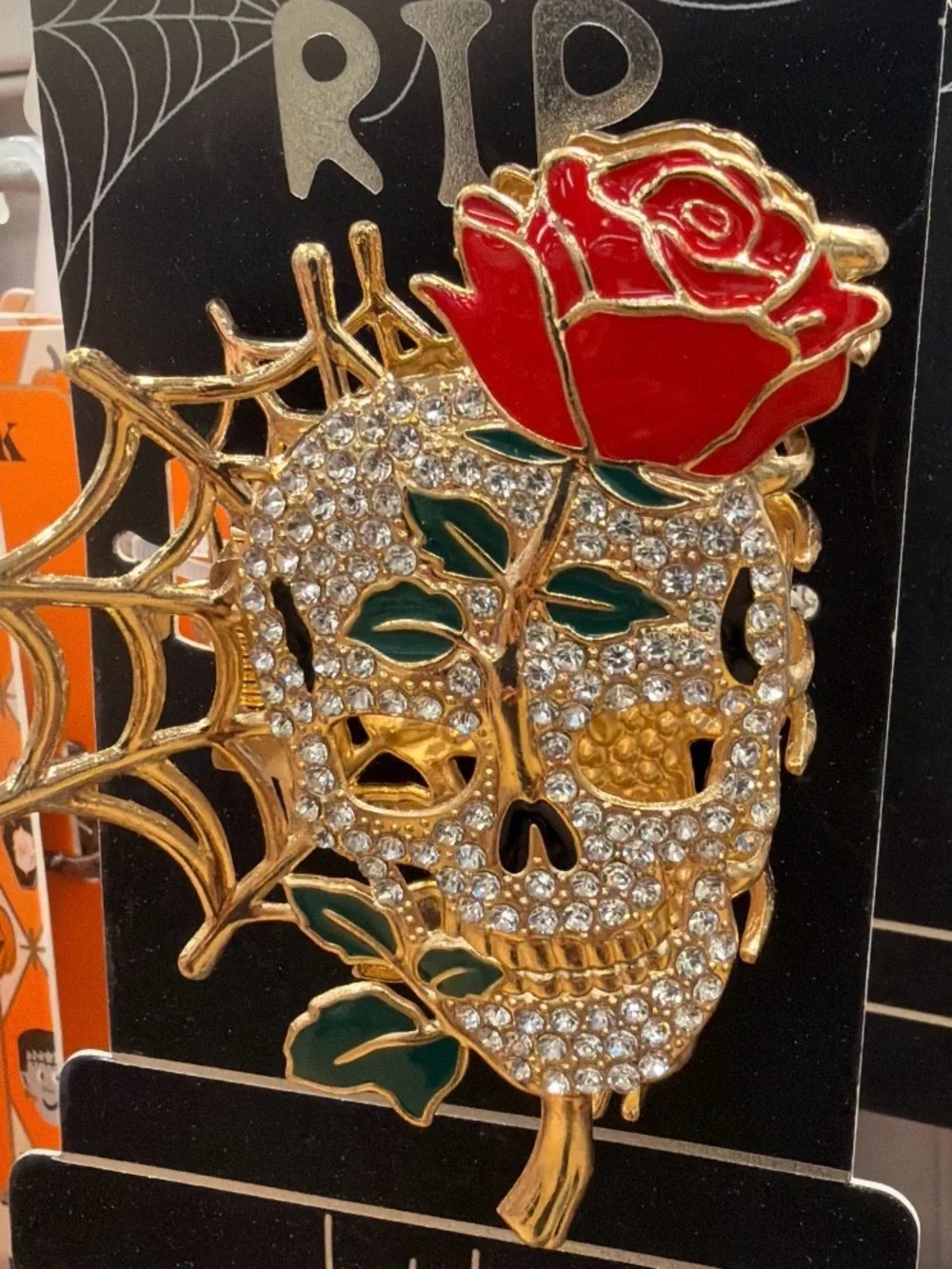 NWT ⚜️🖤⚜️ Nicole Miller New York Gold Crystal Skull Hair Claw Clip